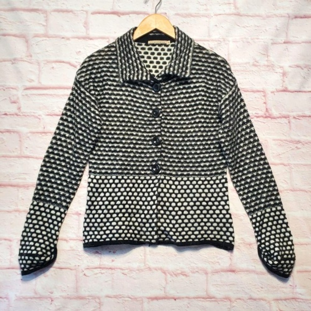 Chiaramente Sweater Womens Small Black White Mohair Wool Made in Italy Cardigan